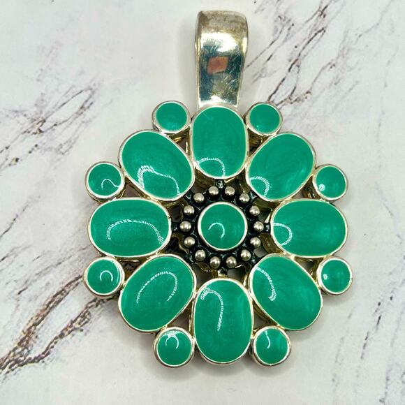 Premier Designs large reversible red and turquoise flower pendant - Picture 1 of 7